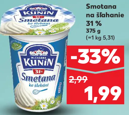 KUNÍN smotana na šľahanie 31 %