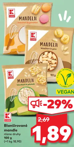 K-Classic Mandeln blanšírované a celé mandle