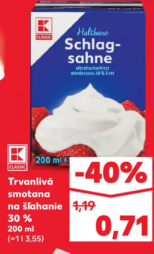 K-Classic Trvanlivá smotana na šľahanie 30 %
