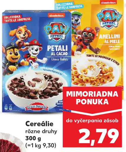 Paw Patrol cereálie raňajkové rôzne druhy