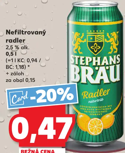 Stephans Bräu nefitrovaný radler citrón plechovka