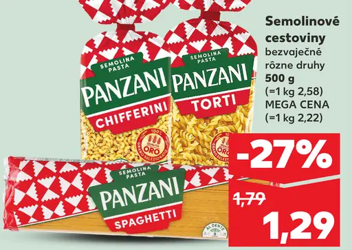 Panzani semolinové cestoviny bezvaječné rôzne druhy