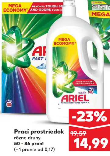 Ariel prací prostriedok rôzne druhy