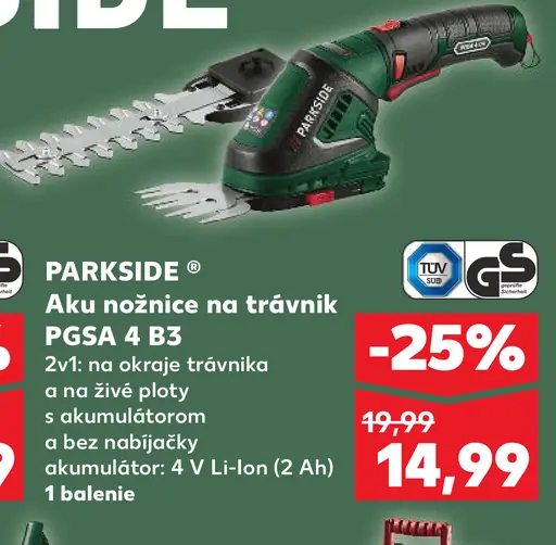Parkside aku nožnice na trávnik Pgsa 4 B3 s akumulátorom a bez nabíjačky