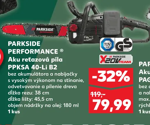 Parkside Performance aku reťazová píla Ppksa 40-Li B2 bez akumulátora a nabíjačky