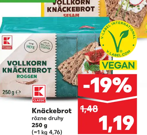 K-Classic Vollkorn Knäckebrot rôzne druhy