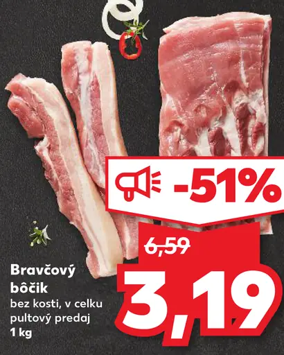 Bravčový bôčik bez kosti údený