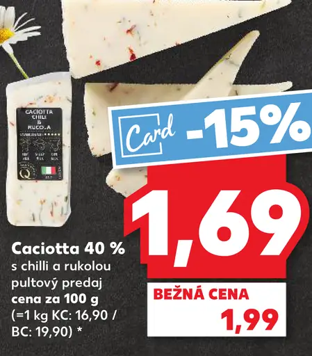 Caciotta 40 % syr s chilli a rukolou pultový predaj