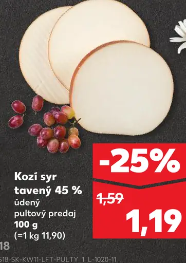 Kozi syr tavený 45 % údený pultový predaj