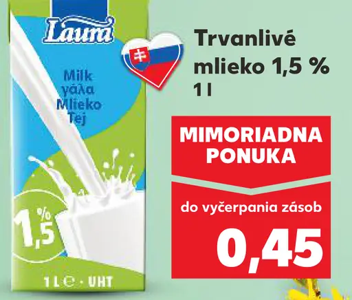 Lau trvanlivé mlieko 1,5 %