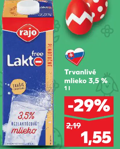 Rajo Laktóza free Trvanlivé mlieko 3.5 %