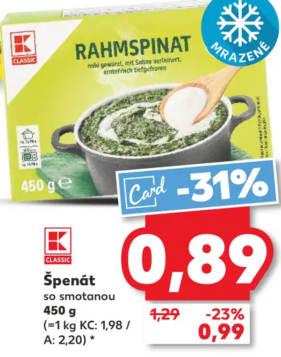 K-Classic špenát so smotanou mrazený