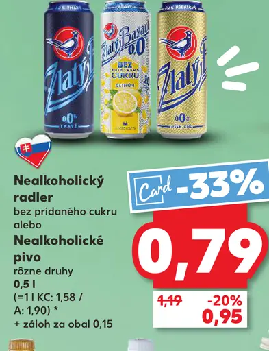 Zlatý Bažant nealkoholický radler alebo nealkoholické pivo plechovka