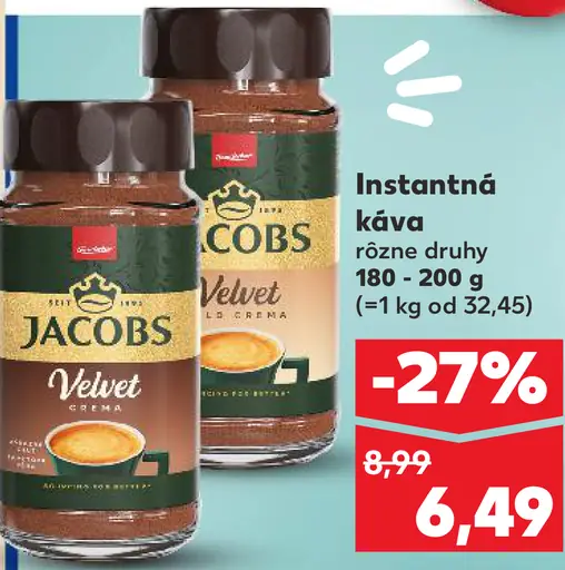 Jacobs Velvet instantná káva rôzne druhy