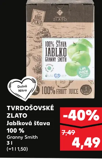 Tvrdošovské zlato jablková šťava 100 % Granny Smith