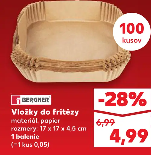 Bergner vložky do fritézy papierové 17 × 17 × 4,5 cm 100 kusov