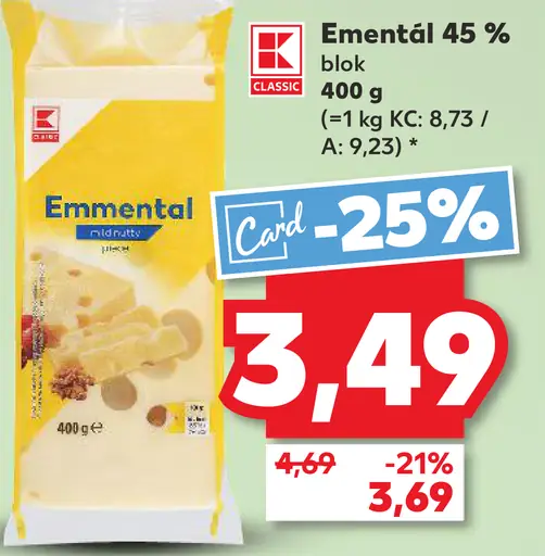 K-Classic Emmental 45 % blok syr