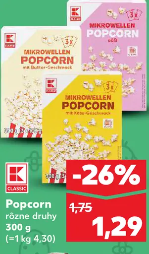 K-Classic Mikrowellen Popcorn rôzne druhy
