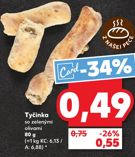 Tyčinka so zelenými olivami