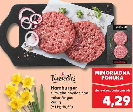K-Favourites Hamburger z írskeho hovädzieho mäsa Angus