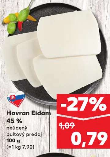 Havran Eidam 45 % neúdený syr