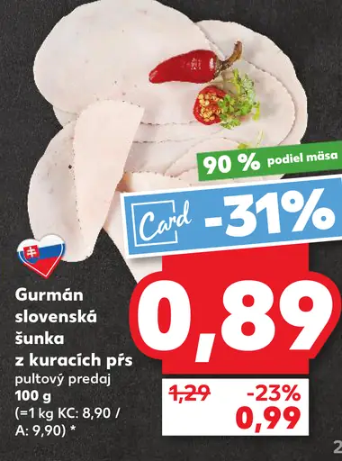 Gurmán slovenská šunka z kuracích pŕs pultový predaj
