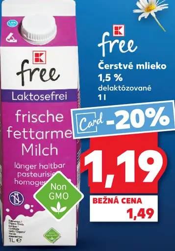 K-free čerstvé mlieko 1,5 % laktózové