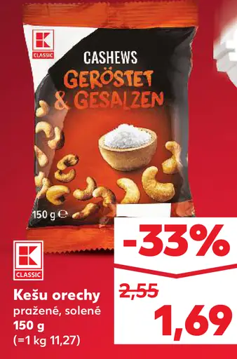K-Classic kešu orechy pražené, solené