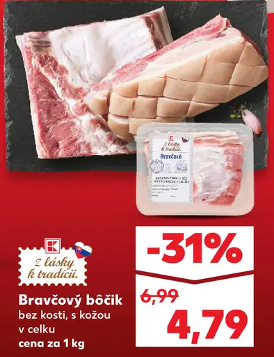 Bravčový bôčik bez kosti údený