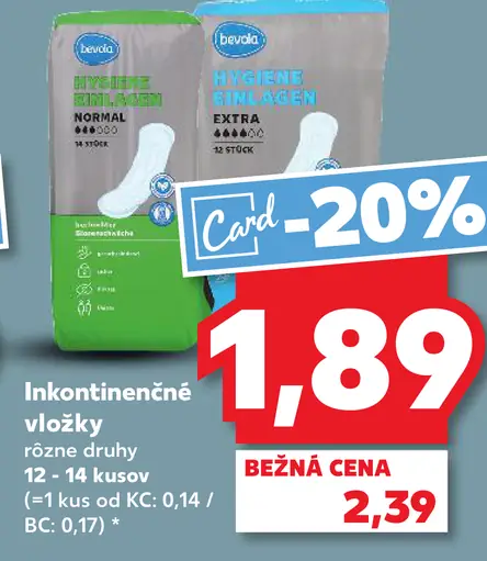 Bevola inkontinenčné vložky rôzne druhy