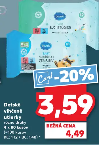 Bevola detské vlhčené utierky rôzne druhy