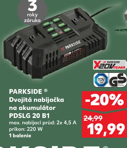 PARKSIDE Dvojitá nabíjačka na akumulátor PDSLG 20 B1