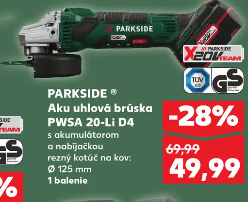 Parkside Aku uhlová brúška PWSA 20-Li D4