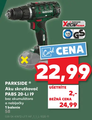 Parkside Aku skrutkovač PABS 20-Li H9