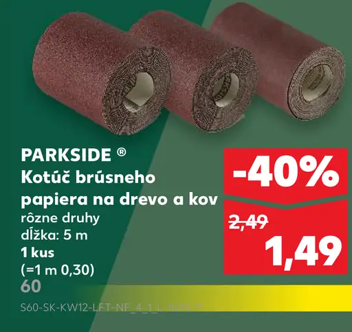 Parkside kotúč brúsneho papiera na drevo a kov rôzne druhy