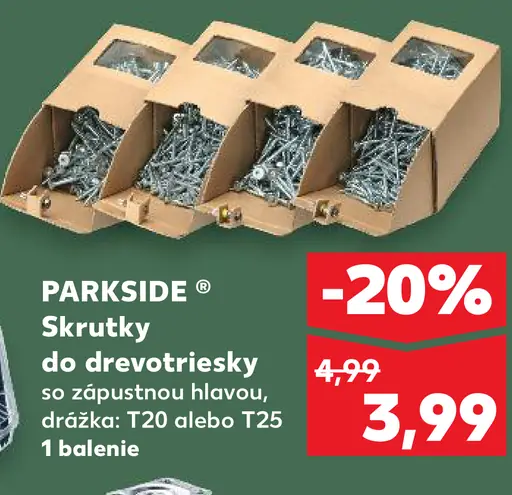 Parkside skrutky do drevotriesky so zápustnou hlavou drážka T20 alebo T25