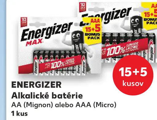 ENERGIZER alkalické batérie AA a AAA