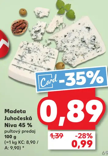 Madeta Juhočeská Niva 45 % pultový predaj