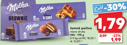 Milka jemné pečivo Brownie, Choco Cake, Choco Sandwich rôzne druhy