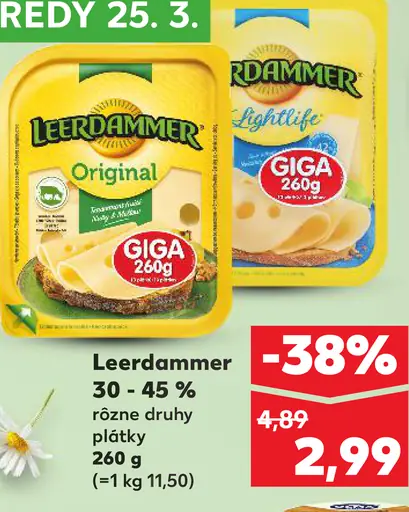 Leerdammer plátkový syr 30–45 % rôzne druhy