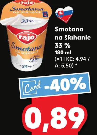 Smotana na šľahanie 33%