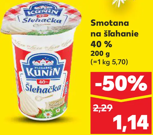 KUNÍN Smotana na šľahanie 40 %