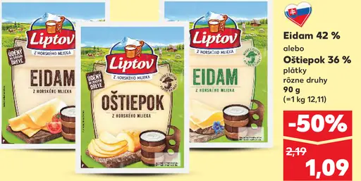 Liptov Eidam plátky 36 – 42 % rôzne druhy