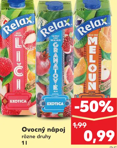 Relax ovocný nápoj exotica, lichi, granátové jablko, melon