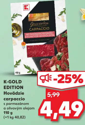 K-Gold Edition hovädzie carpaccio s parmezánom a olivovým olejom