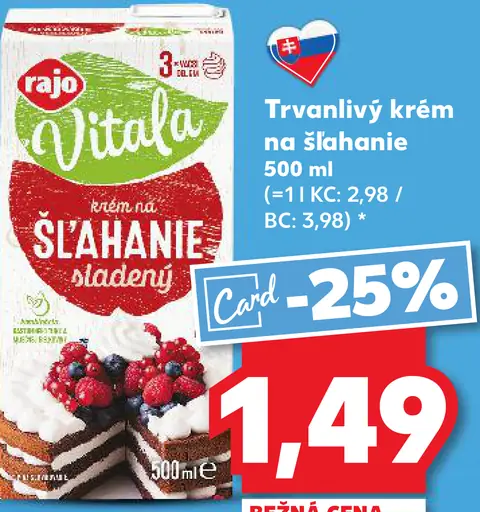 Rajo Vitala Trvanlivý krém na šľahanie
