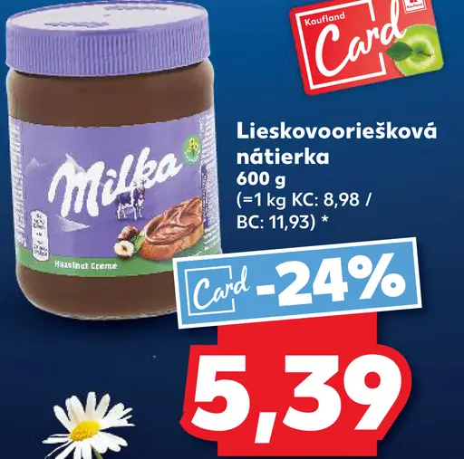 Milka Lieskovooriešková nátierka