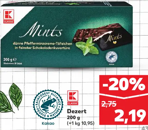 K-Classic Mints dezert tenké pepermintové plátky v horkej čokoláde