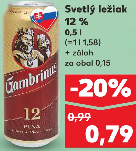 Gambrinus svetlý ležiak 12 % plechovka