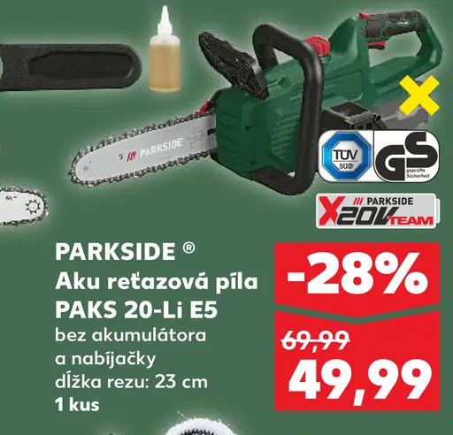 PARKSIDE Aku reťazová píla PAKS 20-Li E5
